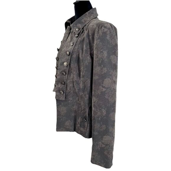 VTG Gray Military Floral Corduroy Blazer Jacket Embossed Crest Buttons by Cass L - Picture 4 of 9